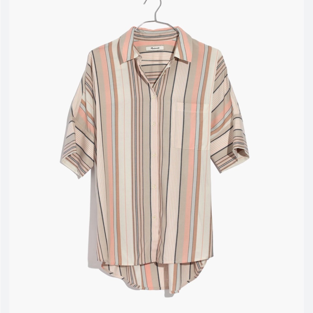 Madewell Cream and Peach Striped Button-Up Blouse